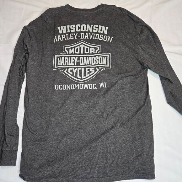 HARLEY DAVIDSON MOTORCYCLES LS GRAY SHIRT OCONOMOWOC WISCONSIN MENS SIZE XL - Picture 6 of 6